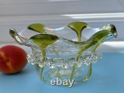 Art Nouveau Circa 1900 Stuart and Sons Art Glass Bowl Sage Green Trails
