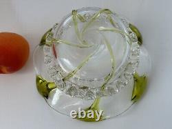 Art Nouveau Circa 1900 Stuart and Sons Art Glass Bowl Sage Green Trails