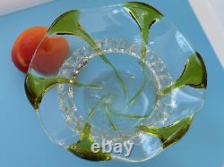 Art Nouveau Circa 1900 Stuart and Sons Art Glass Bowl Sage Green Trails