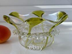 Art Nouveau Circa 1900 Stuart and Sons Art Glass Bowl Sage Green Trails