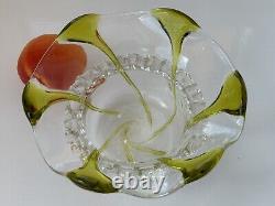 Art Nouveau Circa 1900 Stuart and Sons Art Glass Bowl Sage Green Trails