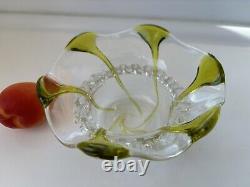 Art Nouveau Circa 1900 Stuart and Sons Art Glass Bowl Sage Green Trails