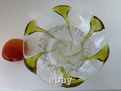 Art Nouveau Circa 1900 Stuart and Sons Art Glass Bowl Sage Green Trails