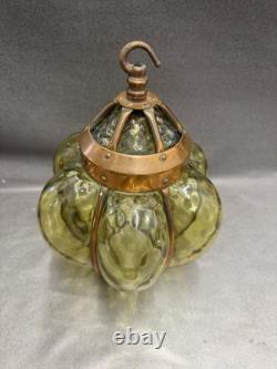 Art Nouveau Copper And Green Glass Lantern