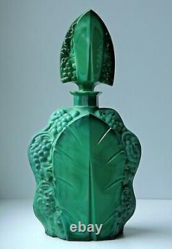 Art Nouveau Czech Bohemian Jade Green Art Glass decanter and 4 glasses