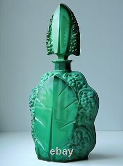 Art Nouveau Czech Bohemian Jade Green Art Glass decanter and 4 glasses