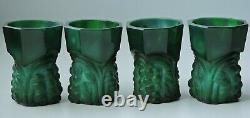 Art Nouveau Czech Bohemian Jade Green Art Glass decanter and 4 glasses