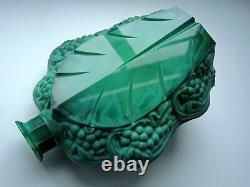 Art Nouveau Czech Bohemian Jade Green Art Glass decanter and 4 glasses