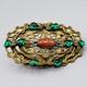 Art Nouveau Czech Green Baby Tooth Glass Cab Goldstone Snake Vine Brass Brooch