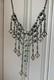 Art Nouveau Deco Brass Emerald Green Czech Crystal Mesh Necklace Long Fringe