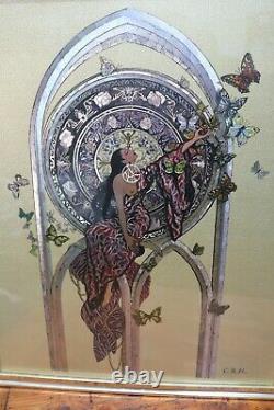 Art Nouveau / Deco Burlesque Fantasy Lady Prints Gold Foil Mid Century 1970s