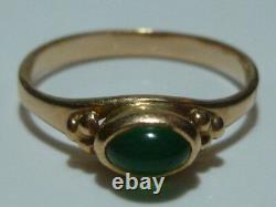 Art Nouveau Deco Green Glass / Stone Russian 14k 585 Gold Estate Ring Band Sz6.5