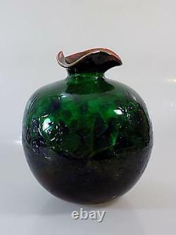 Art Nouveau Designer Vase Dickwandiges Glas Green Blue Type Glass Vintage 20. JHD