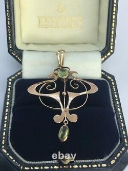 Art Nouveau Edwardian Peridot 9ct Gold Antique Pendant Antique Peridot Pendant