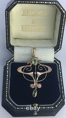 Art Nouveau Edwardian Peridot 9ct Gold Antique Pendant Antique Peridot Pendant