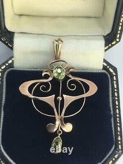 Art Nouveau Edwardian Peridot 9ct Gold Antique Pendant Antique Peridot Pendant