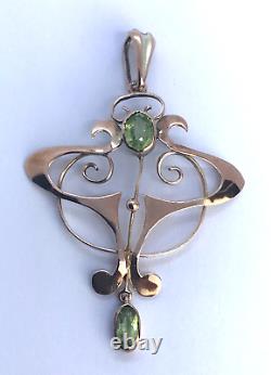 Art Nouveau Edwardian Peridot 9ct Gold Antique Pendant Antique Peridot Pendant