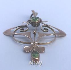 Art Nouveau Edwardian Peridot 9ct Gold Antique Pendant Antique Peridot Pendant