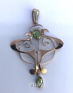 Art Nouveau Edwardian Peridot 9ct Gold Antique Pendant Antique Peridot Pendant