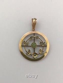 Art Nouveau Edwardian Peridot and Pearl 9ct Gold Antique Pendant