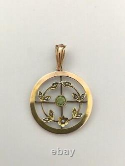 Art Nouveau Edwardian Peridot and Pearl 9ct Gold Antique Pendant