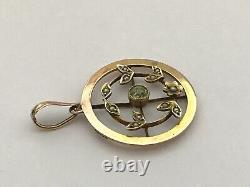 Art Nouveau Edwardian Peridot and Pearl 9ct Gold Antique Pendant