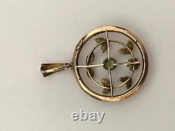 Art Nouveau Edwardian Peridot and Pearl 9ct Gold Antique Pendant