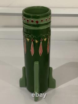 Art Nouveau Eichwald Pottery Green Glazed Rocket Flower Vase good condition