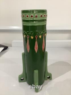 Art Nouveau Eichwald Pottery Green Glazed Rocket Flower Vase good condition