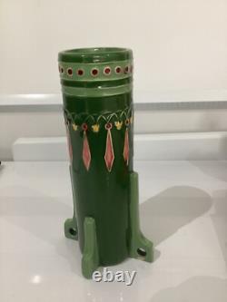 Art Nouveau Eichwald Pottery Green Glazed Rocket Flower Vase good condition