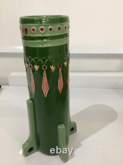 Art Nouveau Eichwald Pottery Green Glazed Rocket Flower Vase good condition