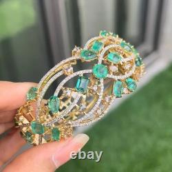 Art Nouveau Emerald & Diamond Women's Bangle Bracelet 18K Yellow Gold Over 7.5 Art Nouveau Emerald & Diamond Women's Bangle Bracelet 18K Yellow Gold Over 7.5