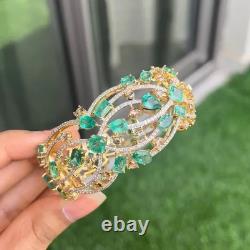 Art Nouveau Emerald & Diamond Women's Bangle Bracelet 18K Yellow Gold Over 7.5 Art Nouveau Emerald & Diamond Women's Bangle Bracelet 18K Yellow Gold Over 7.5