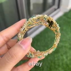 Art Nouveau Emerald & Diamond Women's Bangle Bracelet 18K Yellow Gold Over 7.5 Art Nouveau Emerald & Diamond Women's Bangle Bracelet 18K Yellow Gold Over 7.5