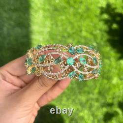 Art Nouveau Emerald & Diamond Women's Bangle Bracelet 18K Yellow Gold Over 7.5 Art Nouveau Emerald & Diamond Women's Bangle Bracelet 18K Yellow Gold Over 7.5