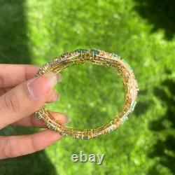 Art Nouveau Emerald & Diamond Women's Bangle Bracelet 18K Yellow Gold Over 7.5 Art Nouveau Emerald & Diamond Women's Bangle Bracelet 18K Yellow Gold Over 7.5