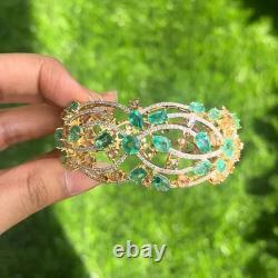 Art Nouveau Emerald & Diamond Women's Bangle Bracelet 18K Yellow Gold Over 7.5 Art Nouveau Emerald & Diamond Women's Bangle Bracelet 18K Yellow Gold Over 7.5