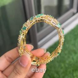 Art Nouveau Emerald & Diamond Women's Bangle Bracelet 18K Yellow Gold Over 7.5 Art Nouveau Emerald & Diamond Women's Bangle Bracelet 18K Yellow Gold Over 7.5