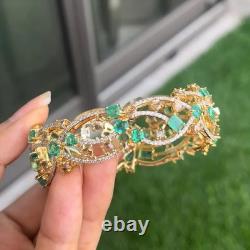 Art Nouveau Emerald & Diamond Women's Bangle Bracelet 18K Yellow Gold Over 7.5 Art Nouveau Emerald & Diamond Women's Bangle Bracelet 18K Yellow Gold Over 7.5