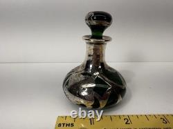 Art Nouveau Emerald Green Glass Overlay Bottle Marked Sterling Deposit