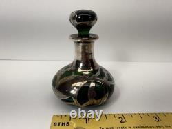 Art Nouveau Emerald Green Glass Overlay Bottle Marked Sterling Deposit