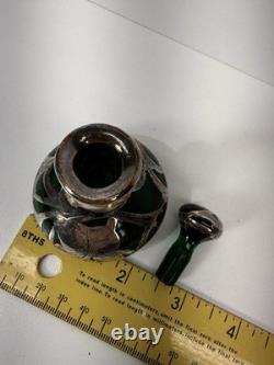 Art Nouveau Emerald Green Glass Overlay Bottle Marked Sterling Deposit