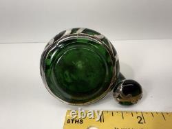 Art Nouveau Emerald Green Glass Overlay Bottle Marked Sterling Deposit