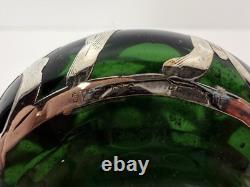 Art Nouveau Emerald Green Glass Overlay Bottle Marked Sterling Deposit