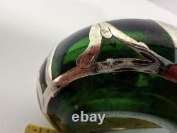 Art Nouveau Emerald Green Glass Overlay Bottle Marked Sterling Deposit