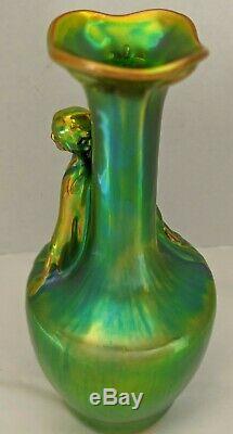 Art Nouveau Figural Vase by Zsolnay Green Iridescent Eosin, Hungary