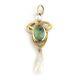 Art Nouveau Fine 10k Gold Green Turquoise & Baroque Pearl Pendant With Seed Pearl