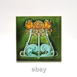 Art Nouveau Fireplace Majolica Tile Green Triple Floral T&R Boote Ltd C1900
