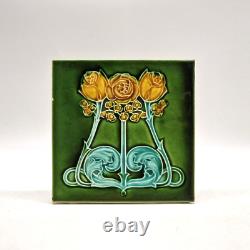 Art Nouveau Fireplace Majolica Tile Green Triple Floral T&R Boote Ltd C1900 AE3