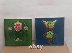 Art Nouveau Fireplace Tile Blue & green Floral Majolica X2 joblot victorian